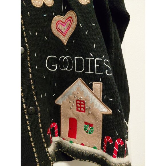 Quacker Factory Vintage Novelty Gingerbread Holiday Cardigan Black 2X - Picture 4 of 8